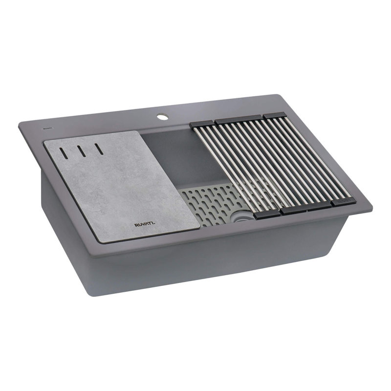 Ruvati 33" L x 22" W Drop-In Kitchen Sink with Accessories, Urban Gray
