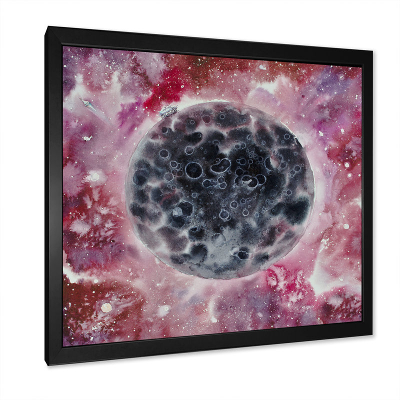 Illustration de lune noire et mauve - Art mural moderne et contemporain sur toile, Impression noire sur toile encadrée