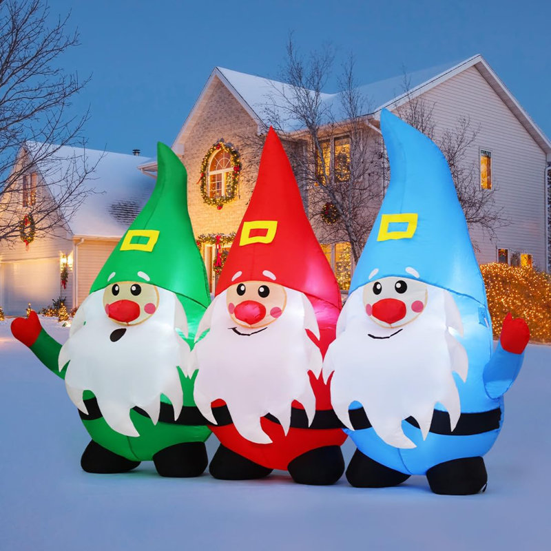 Christmas Inflatable 7.5 FT Long Gnome Inflatables Three Midgets Holding Hands with Built-in LEDs