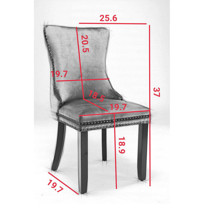 Friedhard Upholstered Wing-Back Dining Chair with Backstitching Nailhead Trim and Solid Wood Legs,Set of 2, Gray
