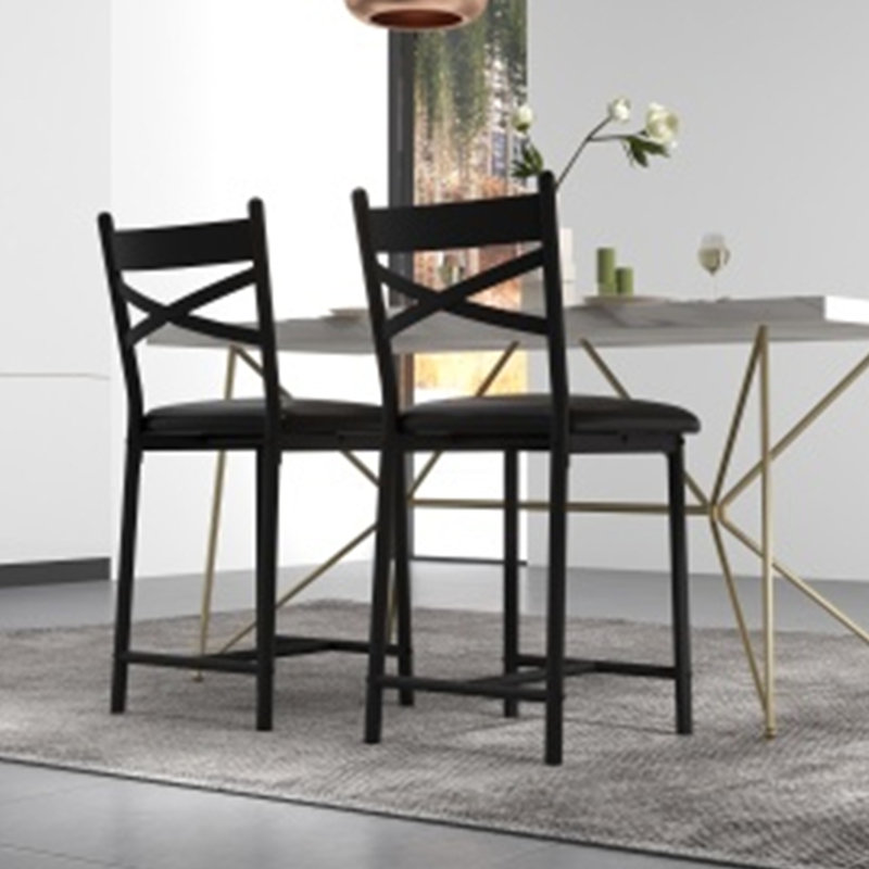 22" Bar Stools Set of 2, Counter Height Bar Stools with PU Upholstered Seat, Metal Frame Kitchen Bar Chairs with X-Design Back and Footrest for Kitchen Island, Counter Bar, Dining Room