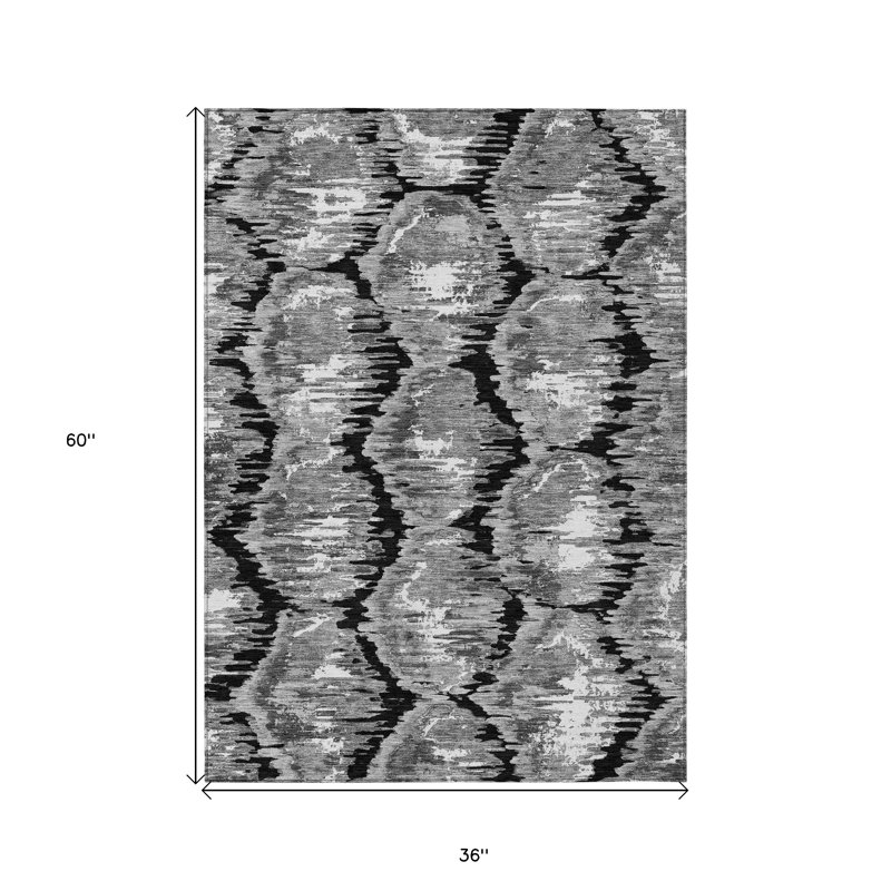 Tapis intérieur lavable abstrait argenté 3 pi x 5 pi