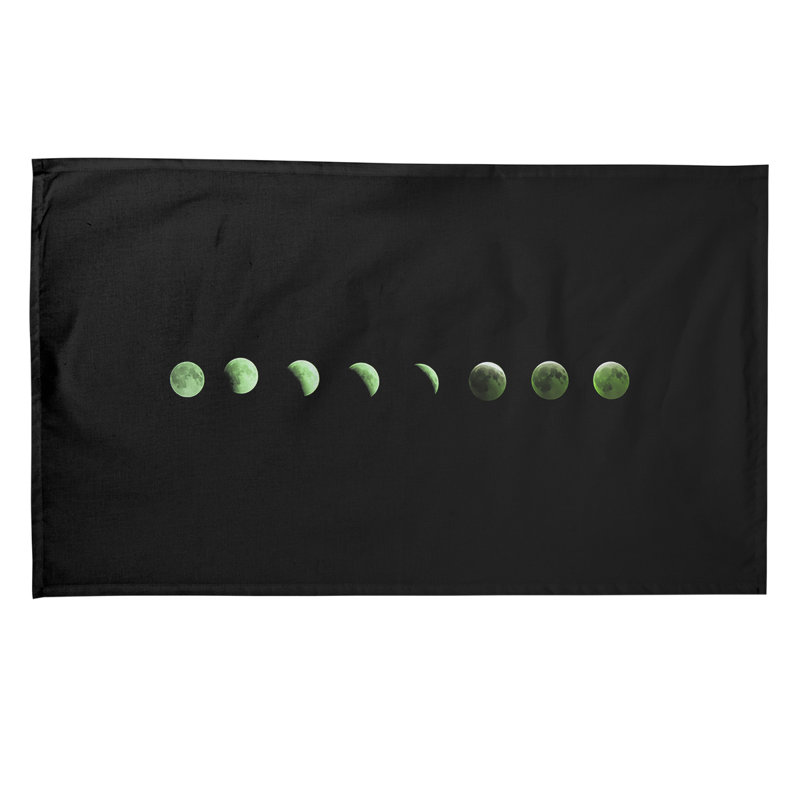 Serviette de thé lune phases, Polyester sergé, Noir / Rose