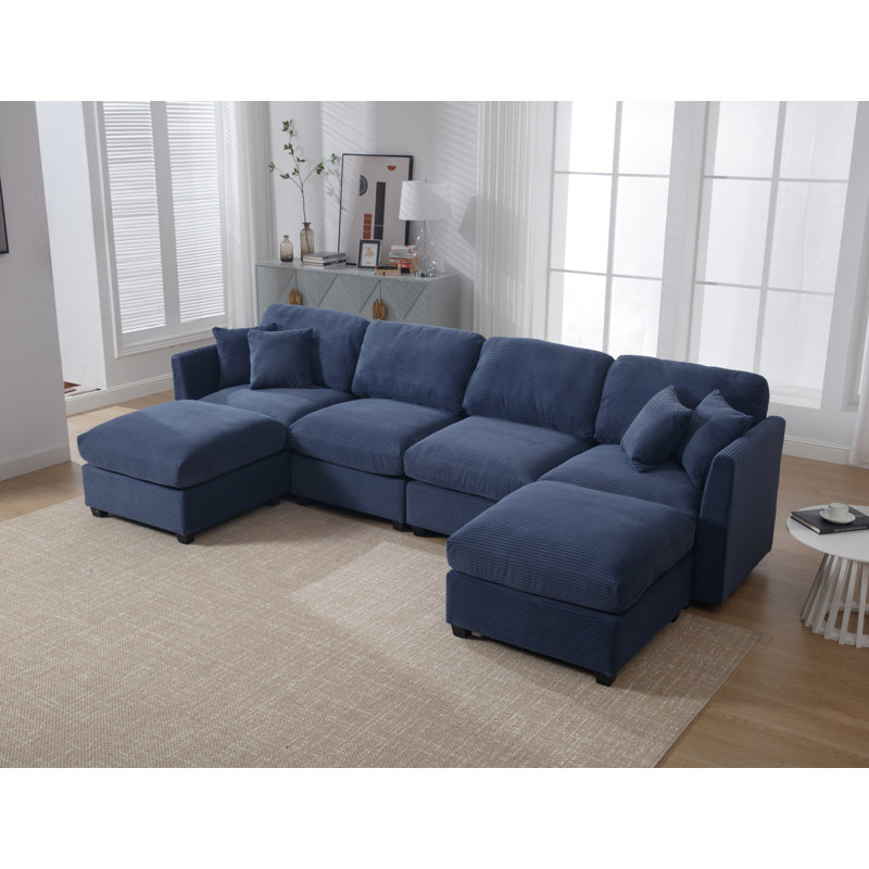 Canapé modulaire en U à 6 places Bustamante Corduroy, Bleu très foncé