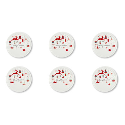 Set Of 6 Merry Christmas Dessert Plate