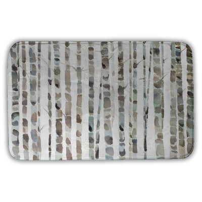 Watercolor birch tree forest Bath Mat with Non-Slip Backing - Quick Dry Memory Foam Bathroom Rug - Absorbent - Modern Plush Spa-Style - Machine Washable