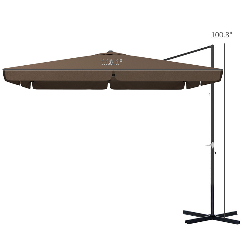 Parasol de patio en porte-à-faux, parapluie carré décalé, Brun