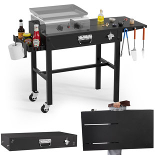 Table de barbecue extérieure pliable et réglable de l 31 po x P 17 po Skok, grand espace convenant à une plaque chauffante de 17 po