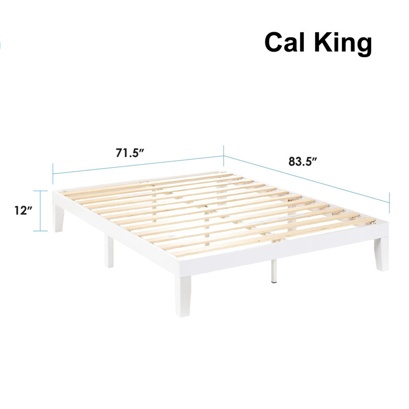 Solid Wood Platform White Bed With Wooden Slats No Box Spring Needed Easy Assembly 12 Inch Classic, California King