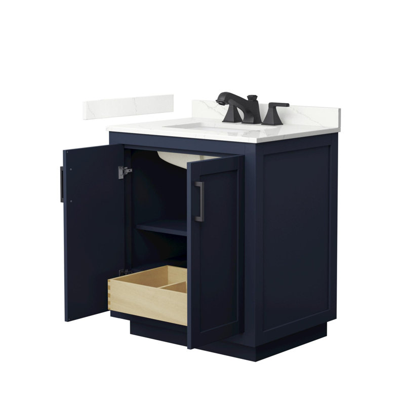 Miranda 30" Freestanding Single Bathroom Vanity with Quartz Top, Dark Blue, Giotto Quartz, Matte Black