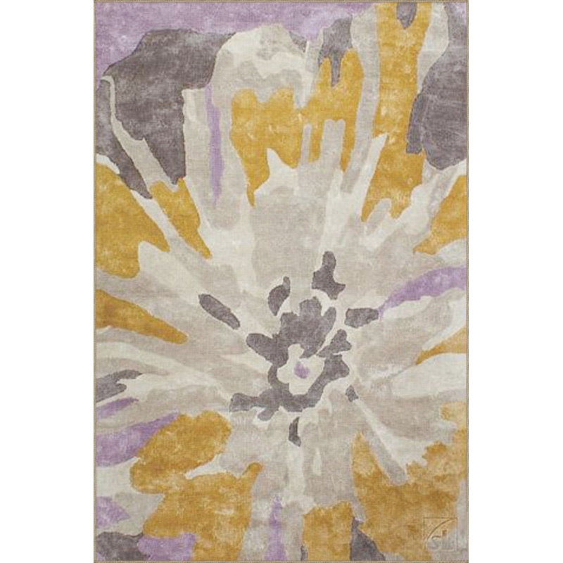 Tapis lavable jaune à motif géométrique à motif géométrique tissé, Sous-tapis carré 3 pi 3 po inclus