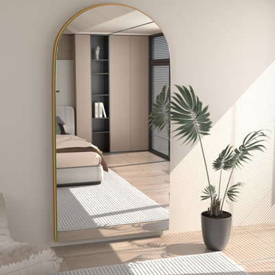 Classic Arched Full-Length Wood Floor Standing Mirror