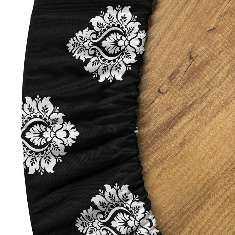 Winston Porter Vintage Fitted Round Tablecloth Charcoal Grey and White, 64.17" Round