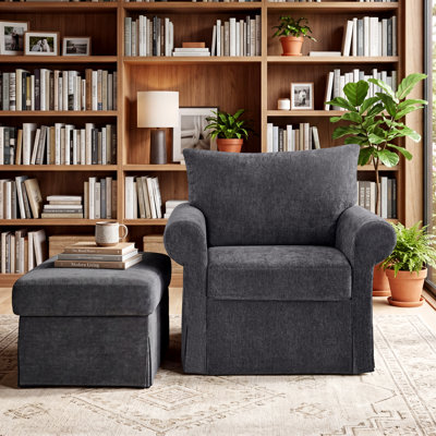 Large fauteuil d'appoint en chenille avec repose-pieds, canapé rembourré ergonomique simple pour salon