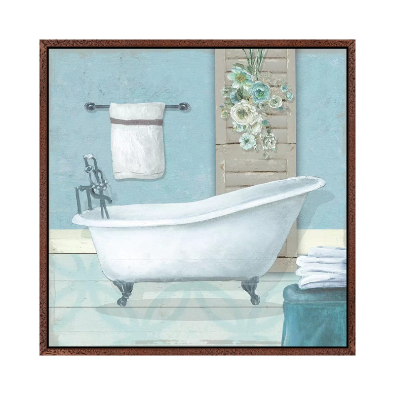 Teal Bath I by Carol Robinson - Print on Canvas, Classic Brown Wood Framed, 93.98 cm H x 93.98 cm W