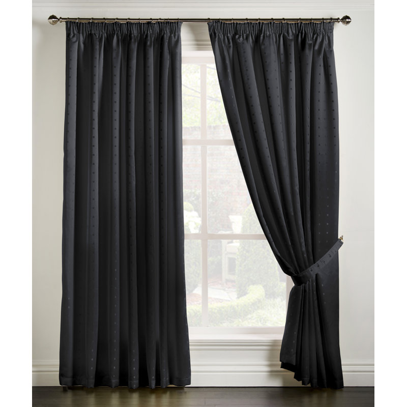 Norush Madison Pencil Pleat Curtains, 229cm Width x 274cm Drop, Black
