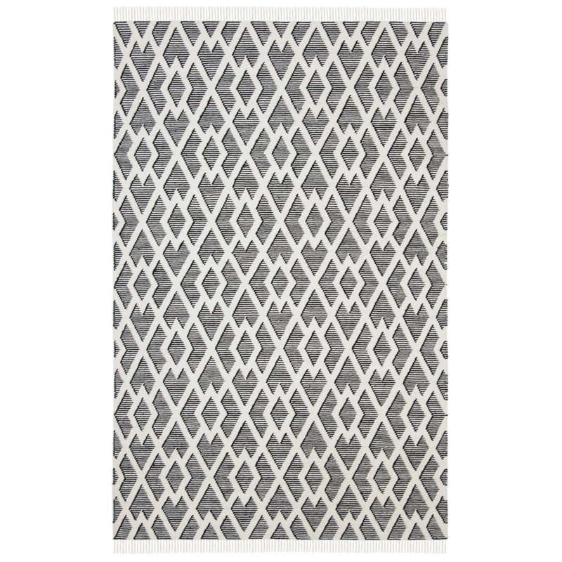 Tapis géométrique en laine tissé à la main Anonyme, Rectangle 5 pi x 8 pi