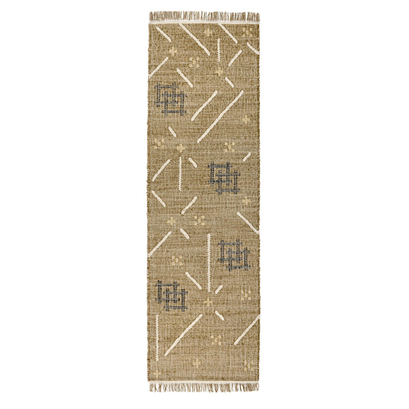 Handwoven Khaki Wool Blend Geometric Area Rug Runner
