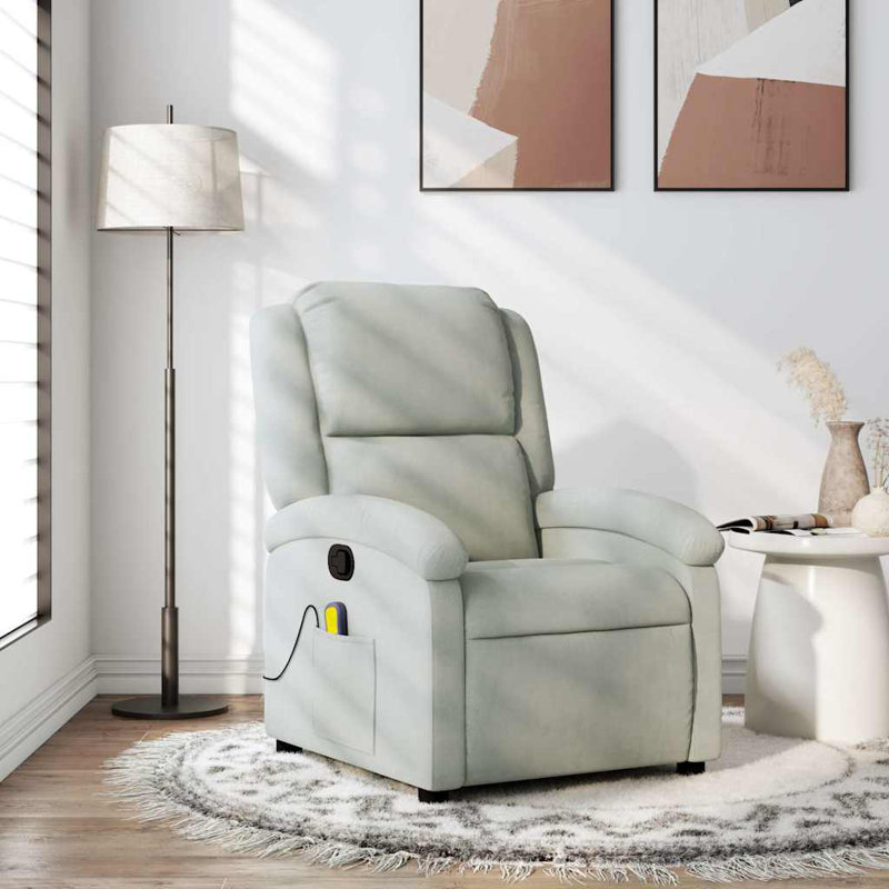 Fauteuil inclinable de massage Ebern Designs, Polyester gris clair, Inclinaison par pression manuelle
