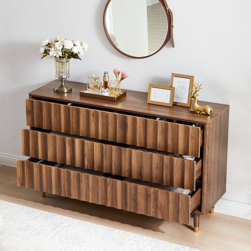 Commode double à 6 tiroirs Silvena (l 53,2 po), Brun
