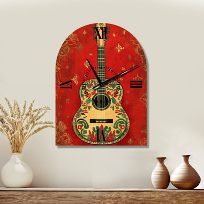 Guitare Mariachi aux couleurs folk II - Horloge murale bohème en métal arqué