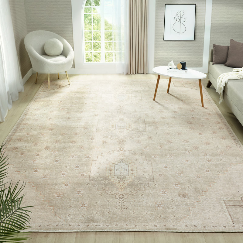 Aldora Sandstone Medallion Power-Loomed Cotton Area Rug, Rectangle 8'6" x 11'6"