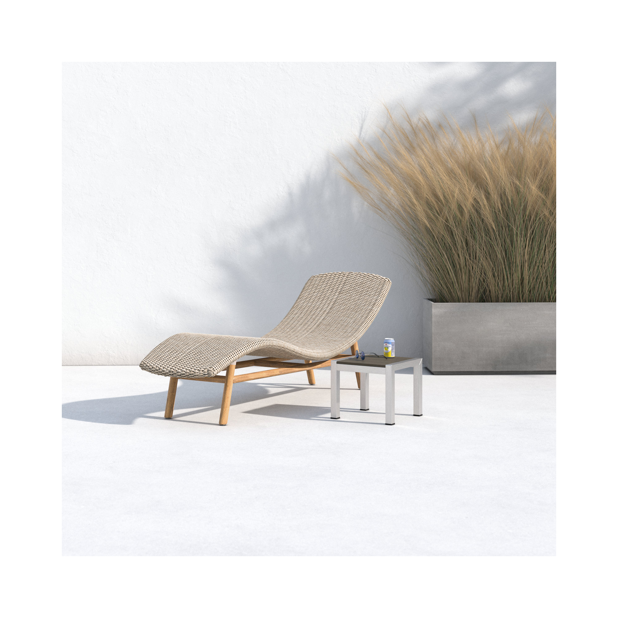Janine 24'' Outdoor Teak Chaise Lounge, White, Natural Teak