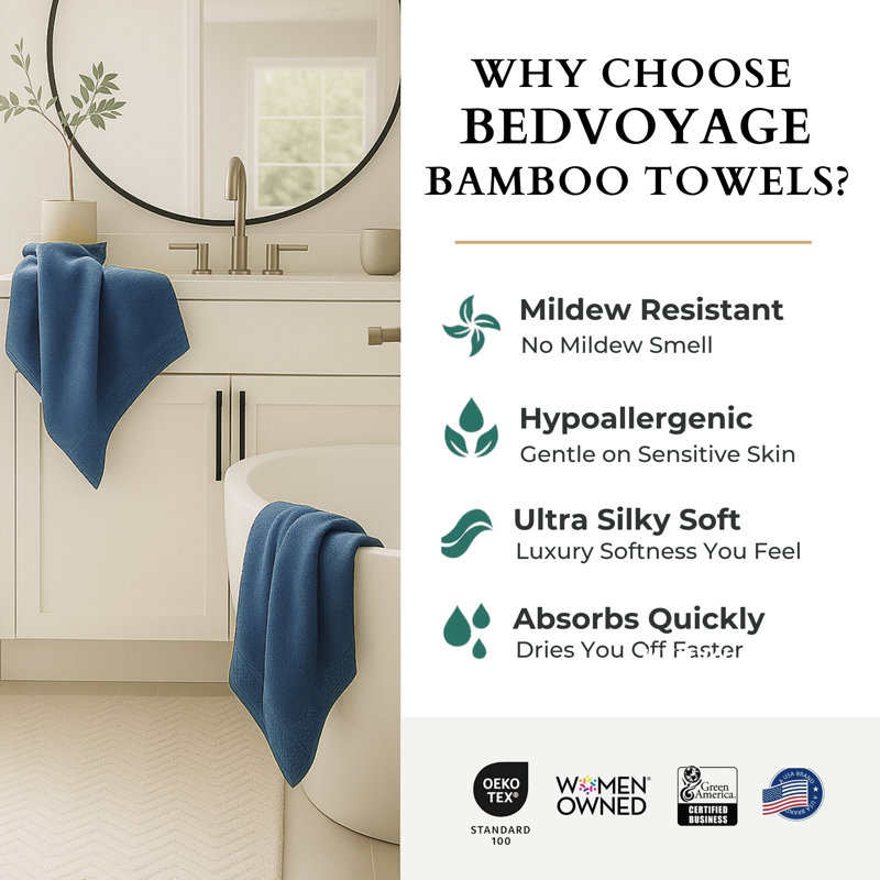 Ensemble de serviettes BedVoyage - Viscose de bambou + coton - 600 g / m² - absorbant et résistant aux odeurs, Indigo