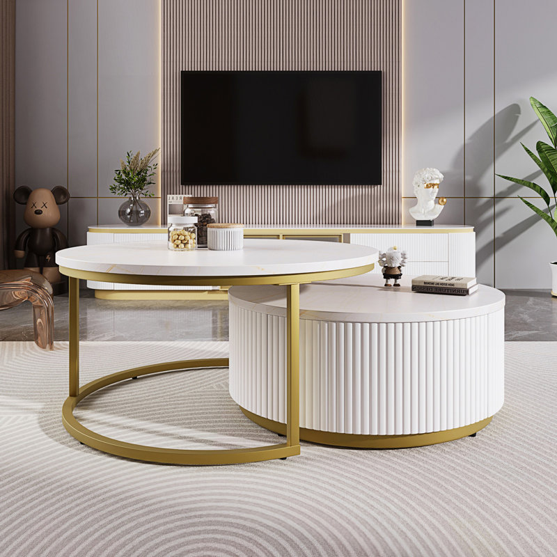 Table basse gigogne moderne avec tiroir, table centrale Modern