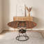 Table de salle à manger ronde extensible, placage de noyer avec base en métal noir mat, 43 à 59 pouces, sièges 4 à 6, style maison de campagne