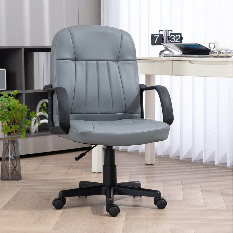 HOMCOM PU Leather Office Chair Swivel Computer Desk Chair, Grey