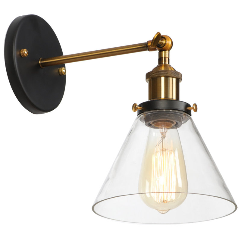 Lockett  1 - Light Glass Shade Classic Armed Wall Sconce, Black/Brass