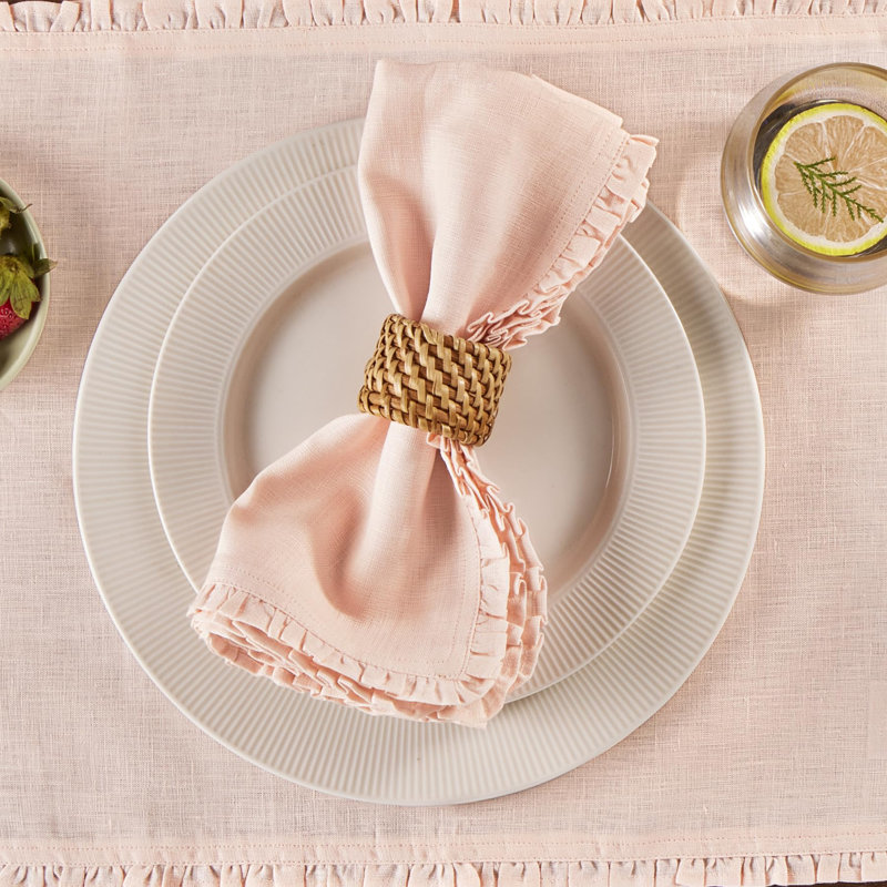 Juliette Ruffle - 100% Pure Linen Dinner Napkins, Peach Cloud