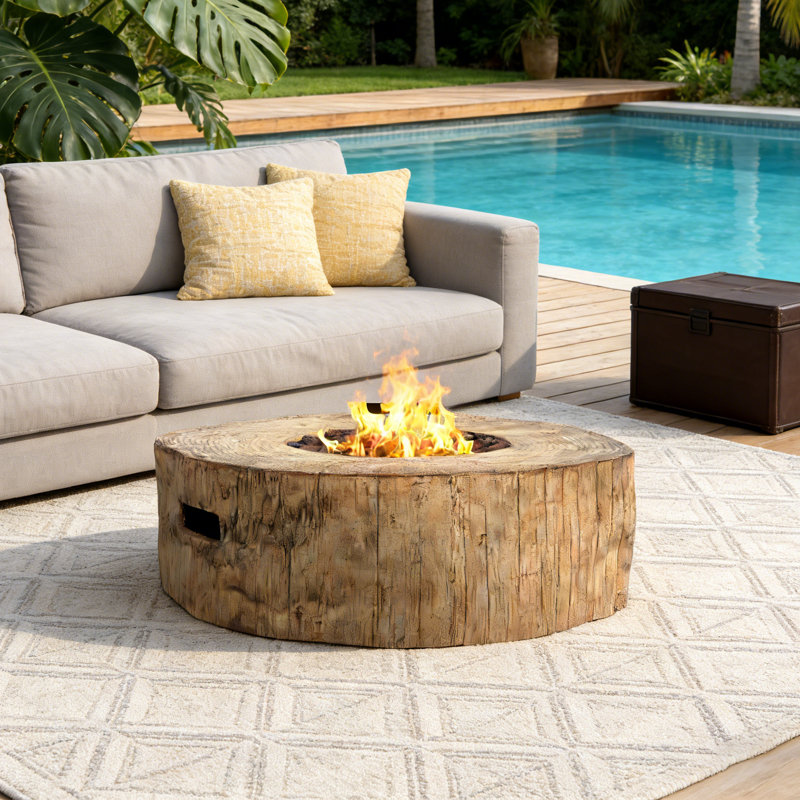 Table de foyer d'extérieur 30 000 BTU avec motif grain de bois et couvercle