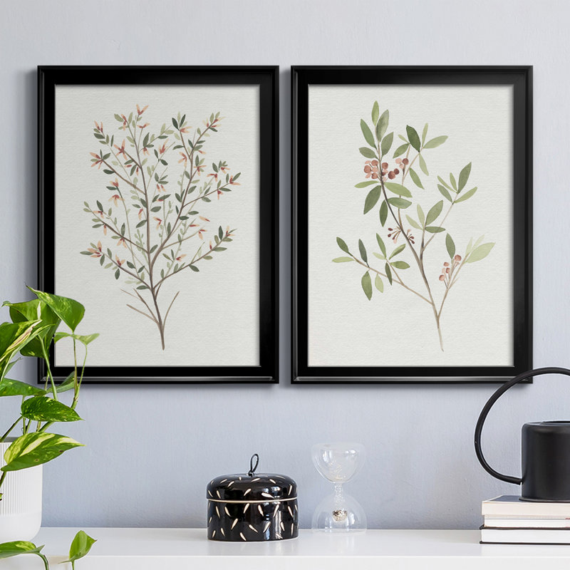 "Single Sprig III", ensemble de 2 impressions sur toile encadrées, Cadre noir, H 42,5 po x l 30,5 po x P 1,25 po