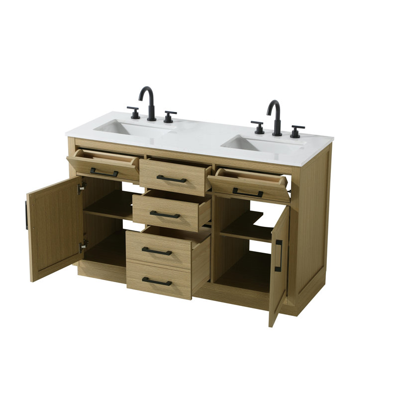 Ahner 54 inch Double Bathroom Vanity, Honey Brown