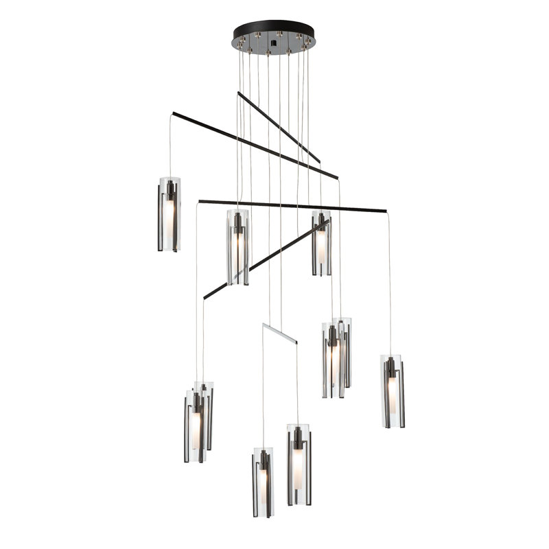 Luminaire suspendu mobile 10 lumières Exos - Hauteur totale standard, Verre transparent, 68", Encre