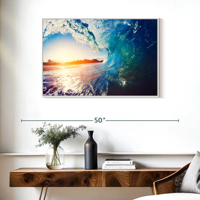 Coucher de soleil ondulé, Cadre flottant blanc, 37 po x 25 po