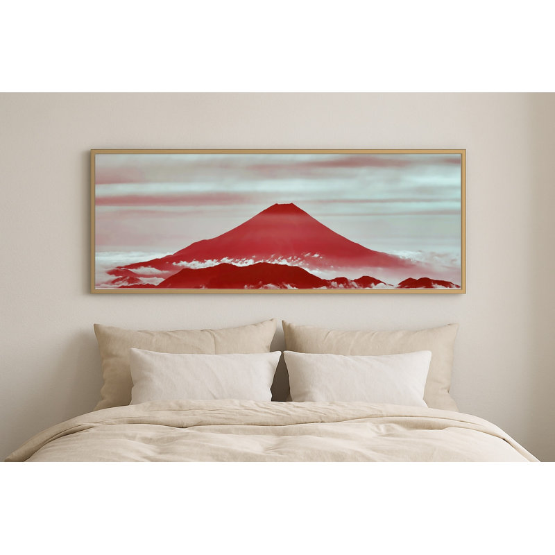 «Red Mount Fuji», art mural encadré, 22.5" H x 62.5" W, Noir