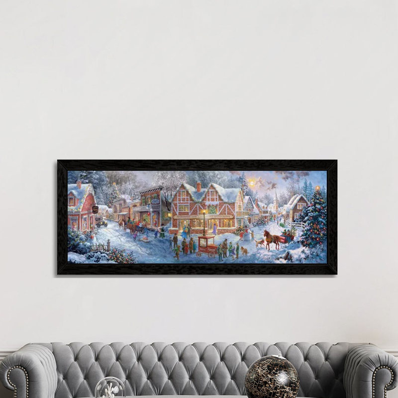 Getting Ready For Christmas by Nicky Boehme - Panoramic Painting on Canvas, 152.4 cm H x 50.8 cm W x 4.445 cm D, Black Framed