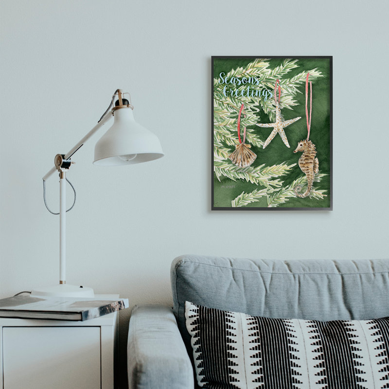Arbre de Noël nautique « Greetings », impression d’art graphique, H 30 po x l 24 po x P 1,5 po, Giclée encadrée noir minuit