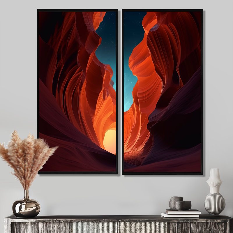 Magical Lower Canyon II - Art mural traditionnel 2 panneaux, H 20 po x l 24 po, Impression encadrée flottante, Noir