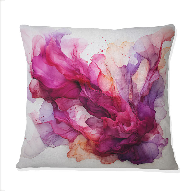 «Blossoming Magenta Bliss Ink Cloud Watercolor» - Coussin décoratif avec peinture abstraite