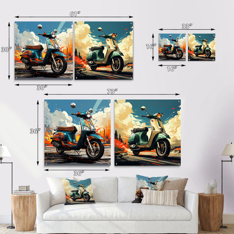 Edgy Scooter Odyssey - ensemble de 2 verres muraux en acrylique, H 16 po x l 33 po