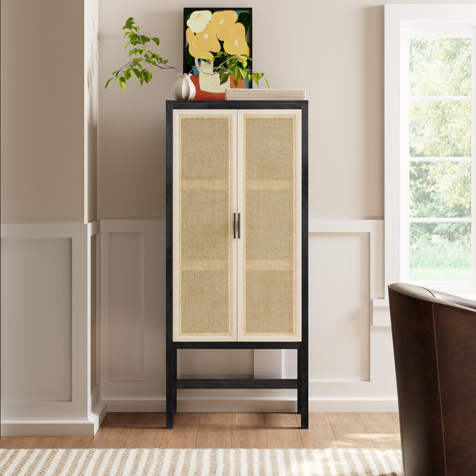 Boudreau Solid Wood Storage Cabinet, Washed Black/Natural Mango