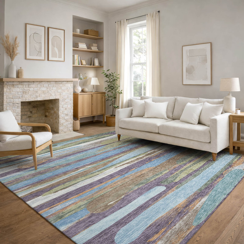 Tapis abstrait lavable à la machine Premium, Mauve, 5 pi x 7 pi 6 po