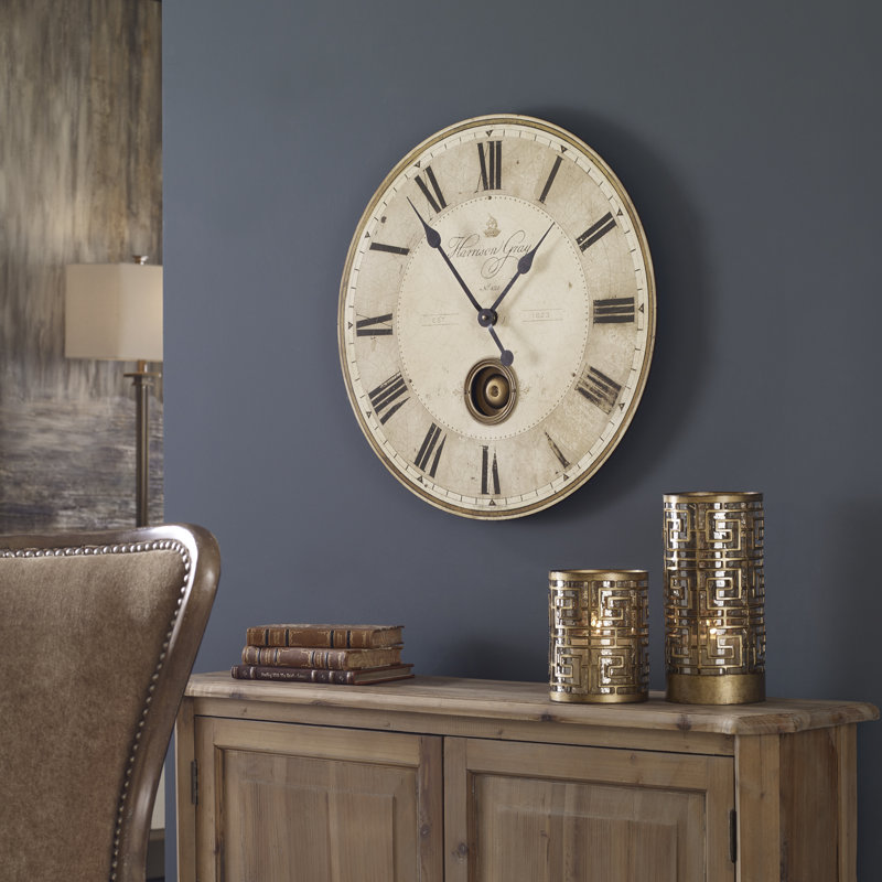 Harrison 23" Gray Metal Wall Clock with Brass Accents
