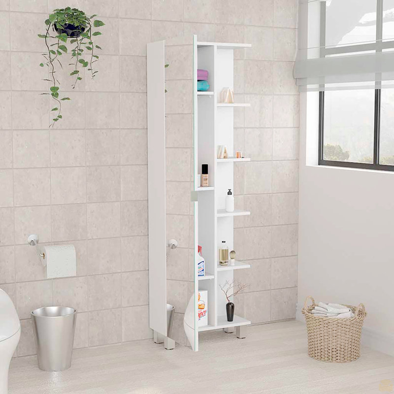 Mirror Linen Cabinet, Four Interior  Shelves, Five External Shelves
