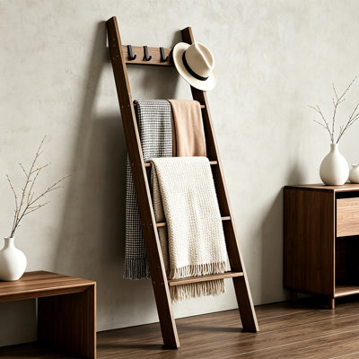 Échelle à couvertures pour le salon et la chambre à coucher, porte-serviettes mural à 5 niveaux pour la salle de bain, tablette décorative avec crochets amovibles, rangement pour couvertures de style maison de campagne