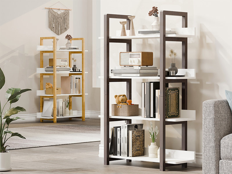 Multifuction Bookcase with Solid Wood Frame,Mix Color Plant Standing for Home Decro , Dark Brown